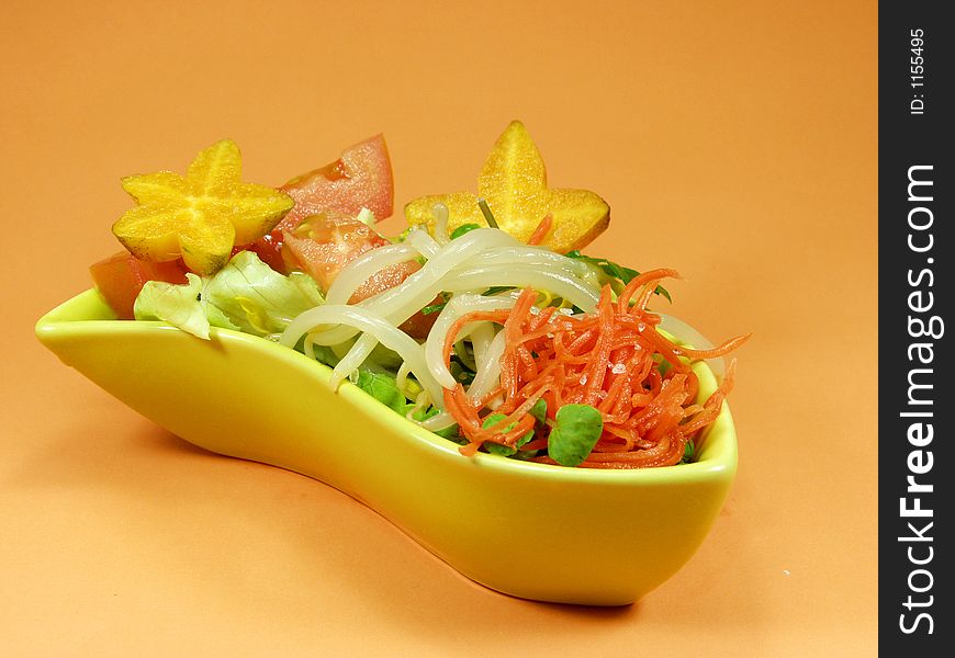 Salad whit tropical fruit and vegetables. Salad whit tropical fruit and vegetables