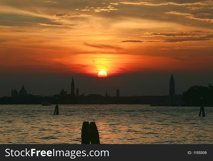 Sunset in the lagoon of Venice