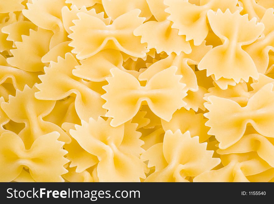 Dry farfalle pasta close up