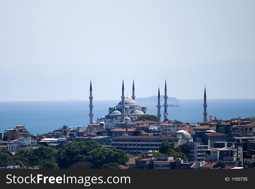 Blue mosque on the shore of sea marmara