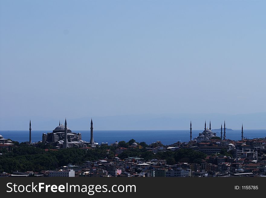 Hagia sophia and blue mosque seat on the shore of sea marmara,istanbul,turkey. Hagia sophia and blue mosque seat on the shore of sea marmara,istanbul,turkey