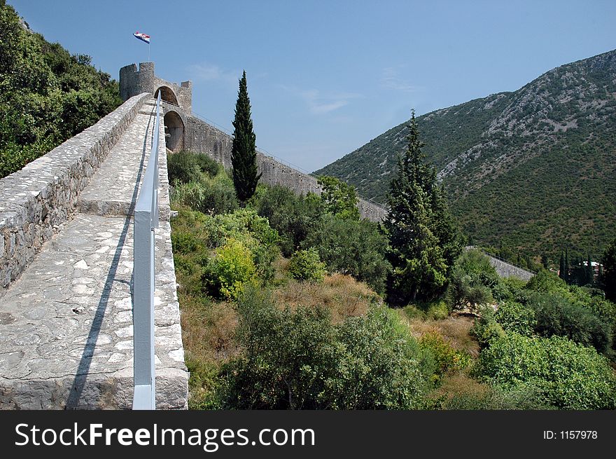 Fortification walls of town Ston, peninsula Peljesac, Croatia. Fortification walls of town Ston, peninsula Peljesac, Croatia