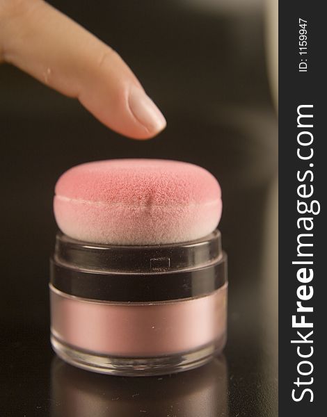 Assorted makeup a blush soft with finger. Assorted makeup a blush soft with finger