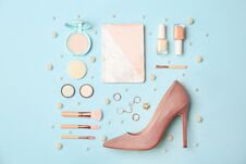 Flat Lay Composition With Cosmetics Stock Image