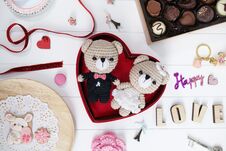 Happy Anniversary Present : Bride And Groom Teddy Bear Crochet D Stock Image