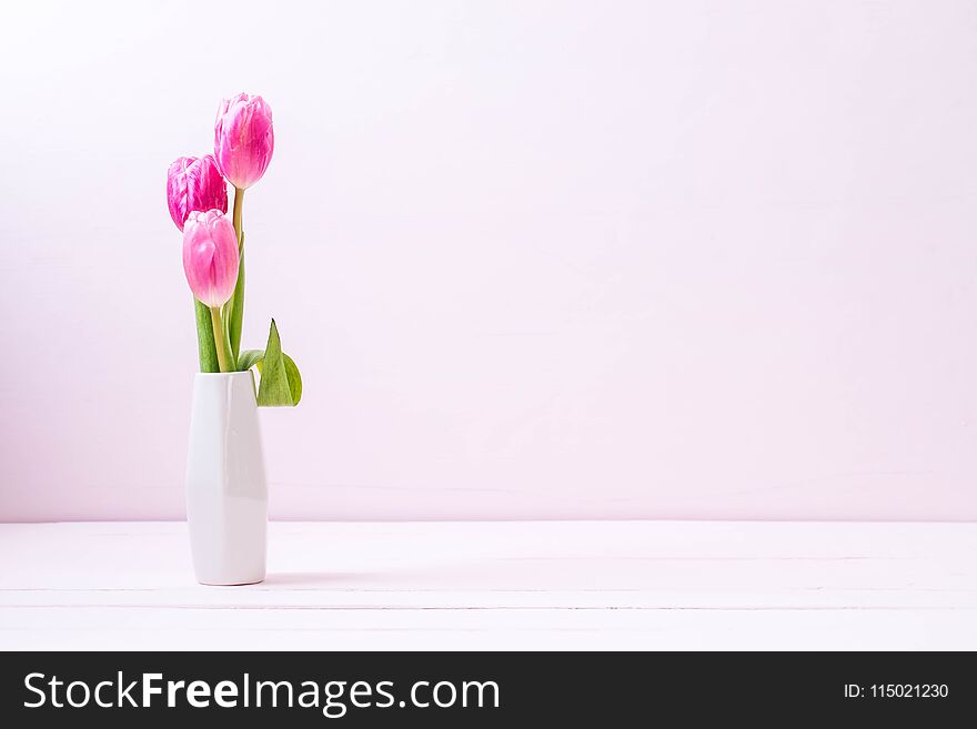 Pink Tulip Flower On Wood Background