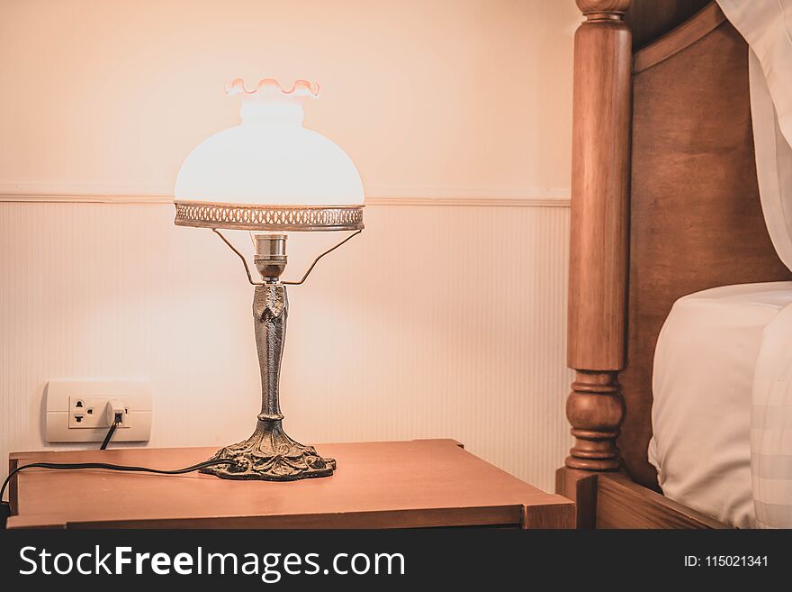 light lamp decoration in bedroom interior - selective focus point