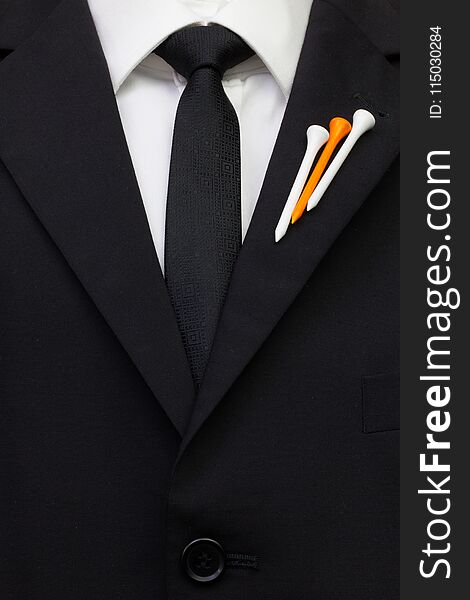 The Detail Of Wedding Suit With Golf Design.