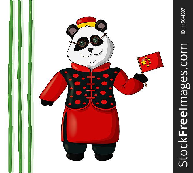 Vector Illustration of Panda in Chinese Traditional Costume