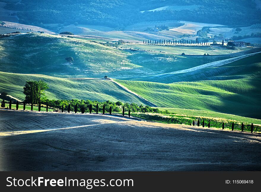 Landscape view of Val d&#x27;Orcia, Tuscany, Italy. UNESCO World Heritage Site