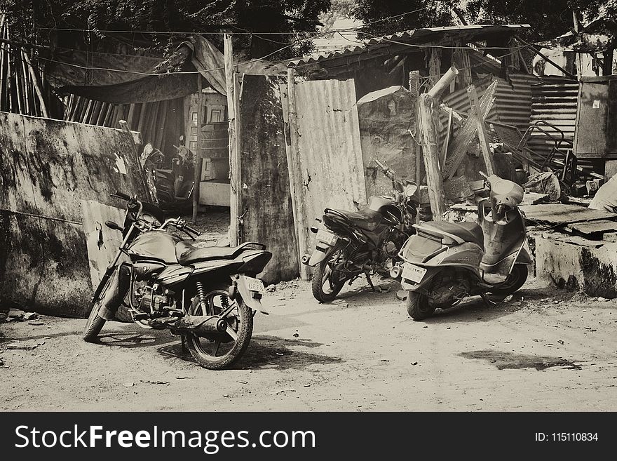 Grayscale Photo Of Motorcycles