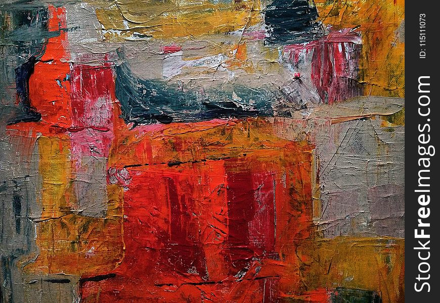 Red, Gray, And Yellow Abstract Painting