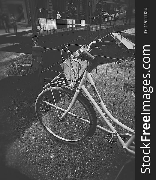 Grayscale Photo of Bicycle