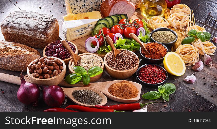 Composition With Assorted Organic Food Products On The Table