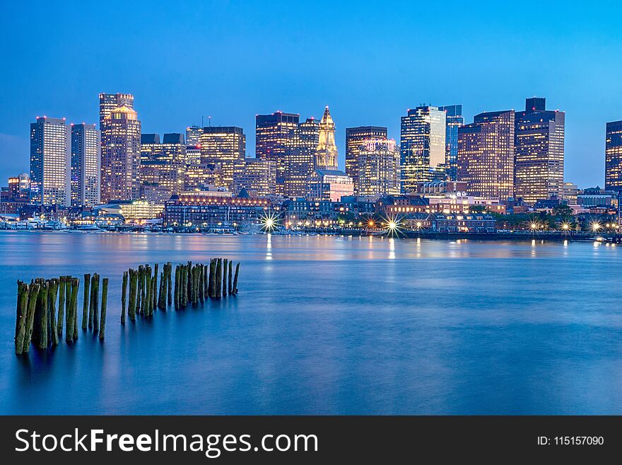 View of Boston downtown, USA at sunset