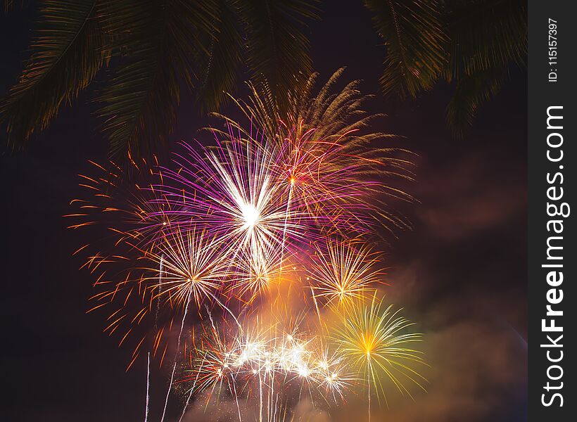 Abstract of fireworks celebration in night sky.