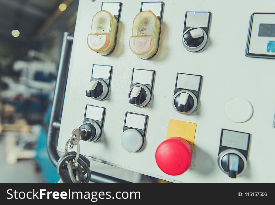 Industrial Machine Operating Console Closeup Photo.