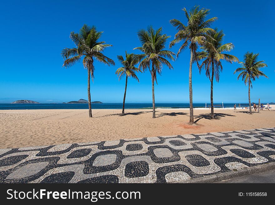 Sidewalk of Ipanema Beach and Palm Trees