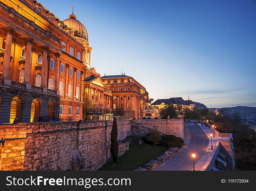 Budapest Castle building at evening on Danube river bank. Budapest Castle building at evening on Danube river bank