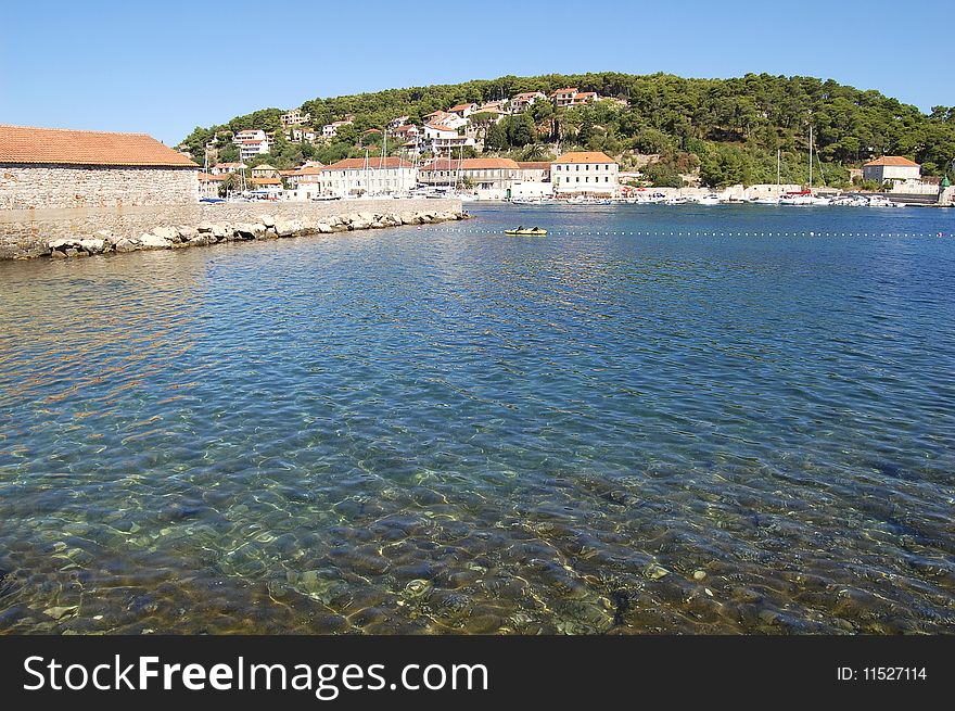 Beautiful panorama of adriatic sea in the town of Jelsa, Croatia