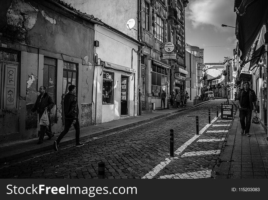 Grayscale Photo Of Street