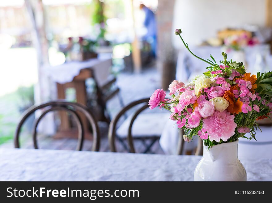 Simple pink flower bouquet on the table