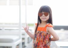 Beautiful Portrait Little Girl Asian Of A Smiling Standing At Swimming Pool Stock Photo