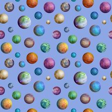 Colorful Watercolor Planets Seamless Pattern Stock Image