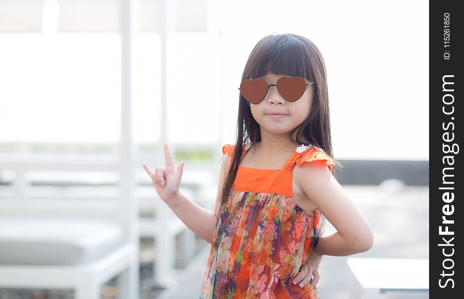 Beautiful Portrait Little Girl Asian Of A Smiling Standing At Swimming Pool