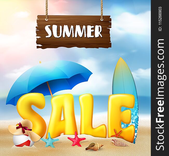 Illustration of Summer sale banner beach background