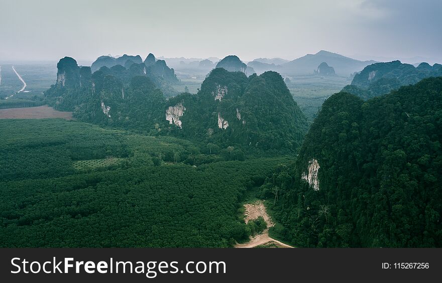 aerial view landscape of Mountain in Krabi Thailand .