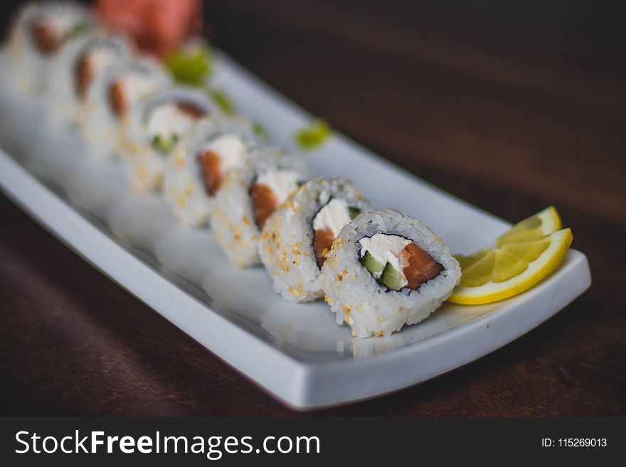 Closeup Photo of Sushi on Ceramic Plate