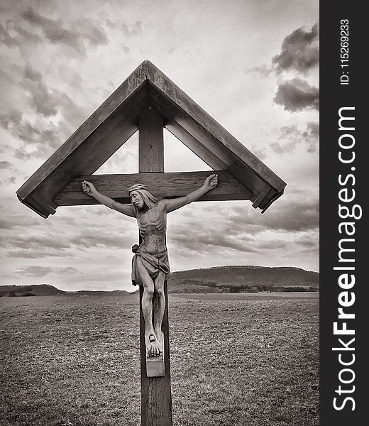 Crucifix Grayscale Photo