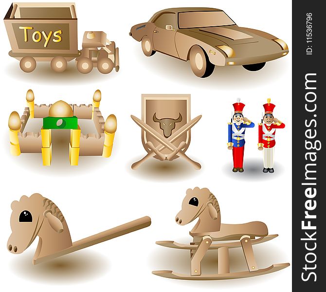 Vector illustration of eight different and colored Christmas toys. Vector illustration of eight different and colored Christmas toys.