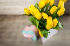 Yellow Tulips On Wooden Background Royalty Free Stock Photos