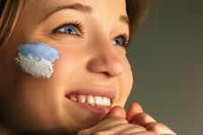 Portrait Of A Woman With The Flag Of The Argentina Painted On Her Face. Royalty Free Stock Photography Portrait Of A Woman With The Flag Of The Argentina Painted On Her Face. Royalty Free Stock Photography