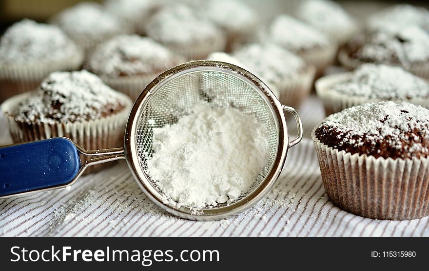 Powdered Sugar, Muffin, Baking, Dessert