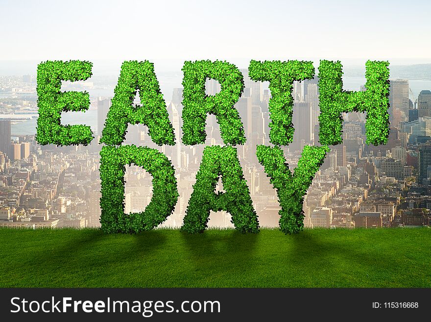 The earth day concept with green letters