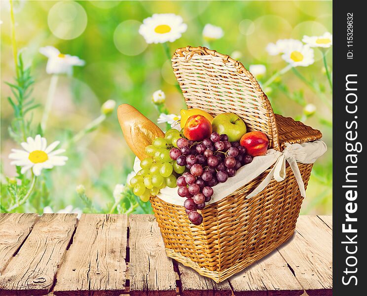 Picnic picnic basket basket food wine wicker bread