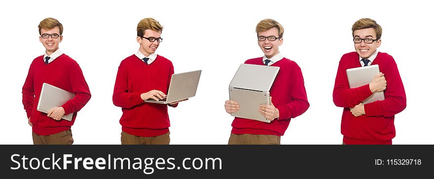 The Student Using Laptop Isolated On White