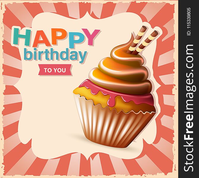 Birthday card with cupcake. Eps10. Birthday card with cupcake. Eps10