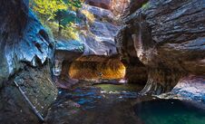 A Man Standing At The Subway, Zion National Park Stock Image