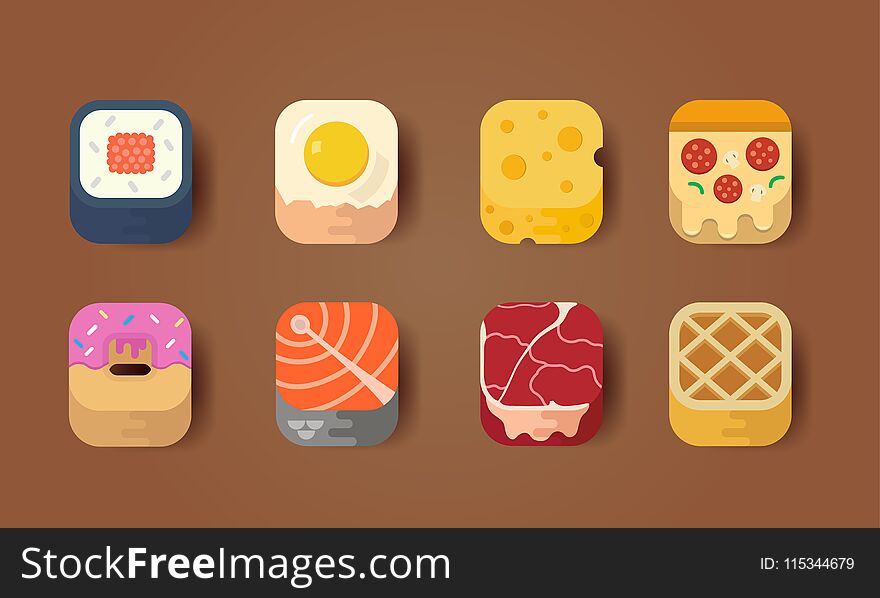 Icon set fast food meat and sweet colorful. Icon set fast food meat and sweet colorful