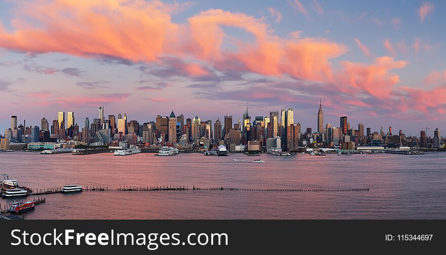Manhattan Midtown skyline panorama before sunset, New York. Manhattan Midtown skyline panorama before sunset, New York