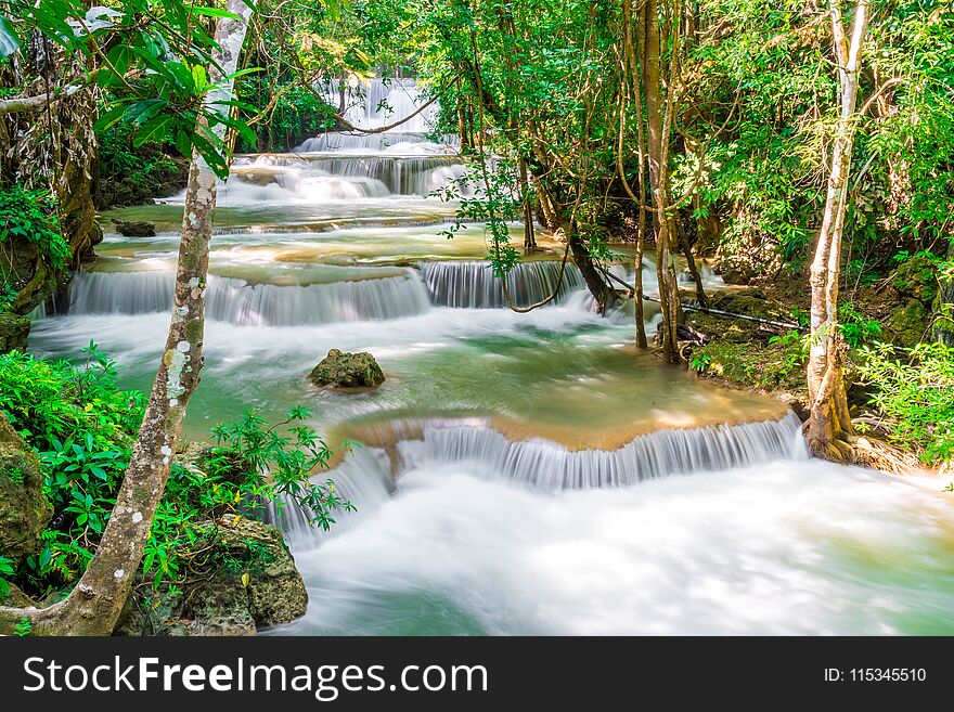 Beautiful Huay Mae Kamin Waterfall at Kanchanaburi in Thailand