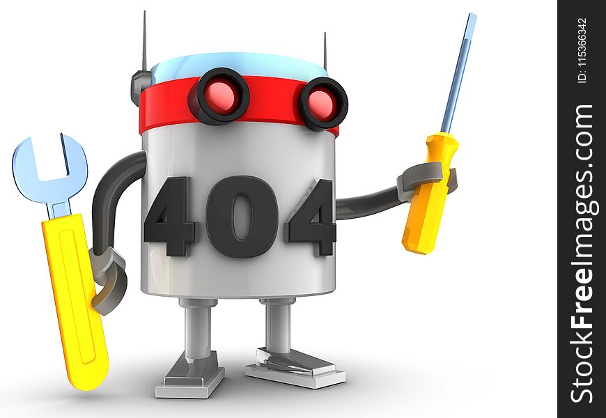 3d illustration of robot with repair tools over white background. 3d illustration of robot with repair tools over white background