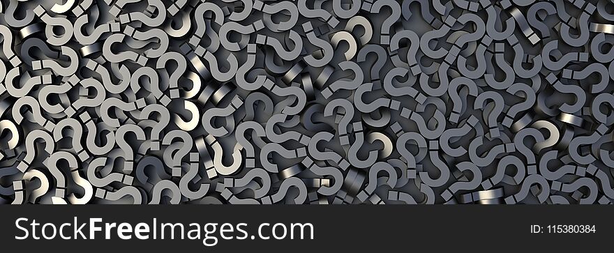 Black question marks background. 3D Rendering.