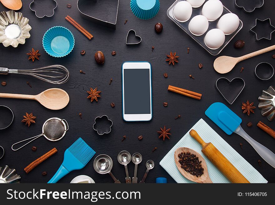 Baking Background Eggs Kitchen Tools Mobile Phone Mockup