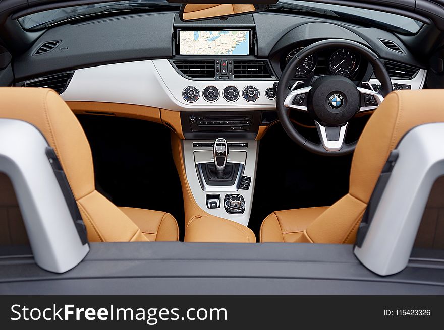 Black, Brown, And Gray Bmw Car Interior View