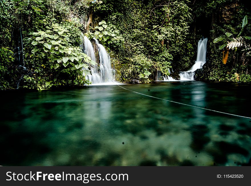 Waterfalls Surrounded by Green Trees